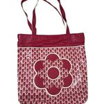 Vera Bradley Frill Floral Tote Bag Purse Daisy Print Red White Travel Knitting Photo 0