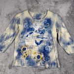 John‎ Maxwell Womens L Blue Yellow Farmhouse Graphic Cottagecore Rustic Novelty Size L Photo 1