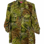 Sunny Leigh  Safari Animal Print Graphic Button Down Sheer Blouse Size Medium Photo 0