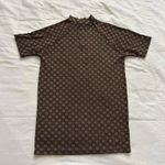 Vintage Brown tan polka knit jacquard dot quarter zip biker look top size large Photo 4