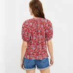 Loft Spring Bloom Tie Neck Puff Sleeve Floral Puff Sleeve Peasant Top Size M Photo 1