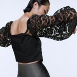 ZARA Animal Organza Sheer Long Sleeve Ruched Crop Top Black Size Small 1971/180 Photo 1