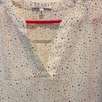 CHAUS NEW YORK Womens White Black Speckle Dot V Neck Roll Tab Sleeve Blouse Sz M Photo 2