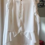 ASOS White Ruffled Blouse Cold Shoulder Tiered Long Sleeve Gold Buttons Size 10 Photo 6