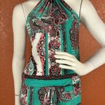 Flirty Pink Women's Paisley Jumpsuit in Teal and Pink Size Small. B32 Green Photo 7