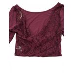 American Eagle Outfitters Women's Shirt Top Large Burgundy Maroon Lace Crop Photo 3