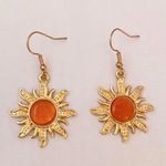18K Gold Plated Orange Opal Sunflower Dangle Drop Earrings for Women Photo 0