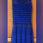 Tadashi Shoji  Alana Crochet Knit Dress in Cobalt Blue w/ Nude Lining Size Medium Photo 4