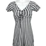 Derek Heart Black White Gingham Check V Neck Ruched A Line Mini Dress Size S Photo 1