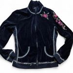 TWISTED HEART Navy Bomber Jacket with Pink‎ Floral Embroidery y2k Blue Size L Photo 0