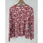 Garnet Hill Green Cotton‎ By  Red White Floral Long Sleeve V Neck Shirt Large Photo 2