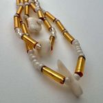 Handmade Gold & White Beaded Dangle Earrings Pierced Ears Photo 6