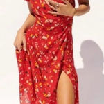 Realisation Silk Wrap Midi Floral Dress in Rouge Fleur Red Size S Photo 0