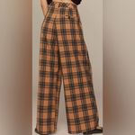 Maeve ANTHROPOLOGIE The Avery Elastic-Back Trousers Tan Plaid Size Small NWT Photo 1