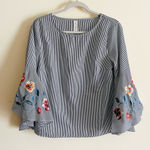 Allison Joy Allison Jay Striped Blouse embroidered floral bell‎ sleeve S Photo 0