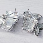 Vintage Stud Earrings Extra Large Silver Tone Fish Statement Photo 6