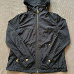 Michael Kors Women's Jacket Black Jacket Hooded Gold Zippers Logo Sz Small Photo 0