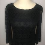 Sharagano  Black Pattern A-Line Lined Mid-Sleeve Dress 4 Photo 1