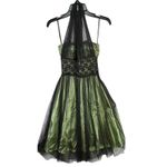 Vintage Y2K Cumbia Dress XS Green Satin Black Mesh Goth Fairycore Party Whimsy Photo 6