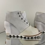 Sorel Sea Salt Ivory White Suede Leather Joanie Mesh Wedge Open Toe Ankle Boots Photo 5