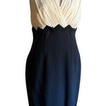 LUISA SPAGNOLI | Black & Cream Silk Surplice Bodice Beaded Cocktail Dress Size 6 Photo 0