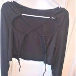 SheIn Black long sleeve lace up back crop top‎ Photo 2