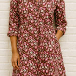 J. McLaughlin  Berlin Midi Dress Pink Brown Floral Size L Photo 0
