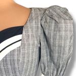 Vintage 80s Leslie Lucks Plaid Puff Sleeve Dress Navy Blue White Midi Retro Photo 4