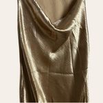 Saloni Satin Champagne Gold Backless Ruffle Hem Cowl Neck Midi Dress Size 8 Photo 10