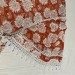 Love Culture  Blouse Orange White Floral Laced Trim Size Large Photo 1