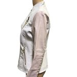 Guess Pink White Faux Leather Moto Jacket Gold Exposed Zipper Womens Small Photo 8