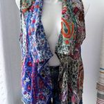 ANU Floral Embroidered 100% Wool Lightweight Boho Vest Cardigan Women’s Large Blue Photo 0