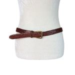 Talbots brown genuine leather braided adjustable belt brass buckle women's M Photo 0