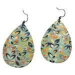 Handmade Cork on Leather Lotus Boho Whimsical Teardrop Earrings 2" New Photo 0