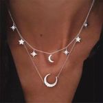 Multi Layer Silver Moon & Stars Necklace Photo 0