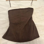 Abercrombie & Fitch AnF Dark Brown White Beige Linen Blend Tube Top Blouse Photo 11