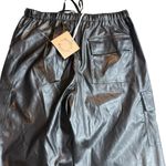 Lane 201  Women’s S Wildly Chic Cargo Pants Black Faux Leather Wide Leg Baggy New Photo 7