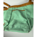 Vintage Tote Bag‎ Leather Trimmed Accents Travel Purse Green Photo 13