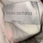 Rolando Santana White Floral Print Satin Ruched Sleeveless Square Neck Dress S Photo 5