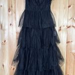 Lulus NWT  Tulle For Love Black Mesh Tulle Tiered Ruffled Maxi Dress Wedding Sz L Photo 1