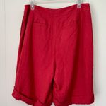 Alfani Linen Blend High Waisted Shorts Orange Red Pleated ~ Women’s Size 8 Photo 1