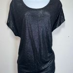 Joie  Black Silver Shimmer 100% Linen Round Neck Relaxed Fit Tee‎ Size M EUC Photo 0
