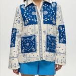 NWT Caroline Constas Quilted Patchwork Print Linen Blend Jacket Blue Size XS Photo 0