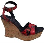 Donald Pliner Hand Carved Cork Pitone Leather Wedge Platform Shoe New $250 NIB Red Size 9 Photo 0