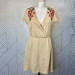 ZARA  Knit Floral Embroidered Short Sleeve T-shirt Mini Dress in Tan‎ Size Medium Photo 1