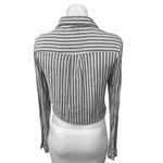 Dress Forum Gray Striped Tie Knot Button Up Long Sleeve Crop Shirt Blouse Top S Photo 1