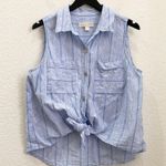 Michael Kors  Blue Striped Chambray Front Tie Linen Blend Sleeveless Top Size XL Photo 4