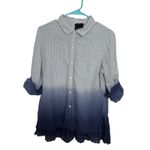 Nanette Lepore Blue Gray Long Sleeve Collared Striped Top Size Small Coastal Cowgirl Boho Photo 1
