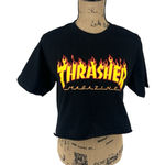 Thrasher Magazine Cropped Black Tshirt‎ Boxy Casual Rocker Heavy Metal Cotton Photo 0