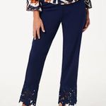 Dennis Basso Regular Luxe Crepe Slim-Leg Ankle Pants with Lace Navy Size XSP Photo 0
